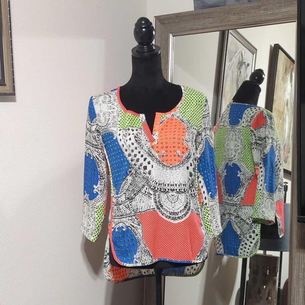 Alberto Makali Multi Pattern 3/4 Sleeves High-low Blouse